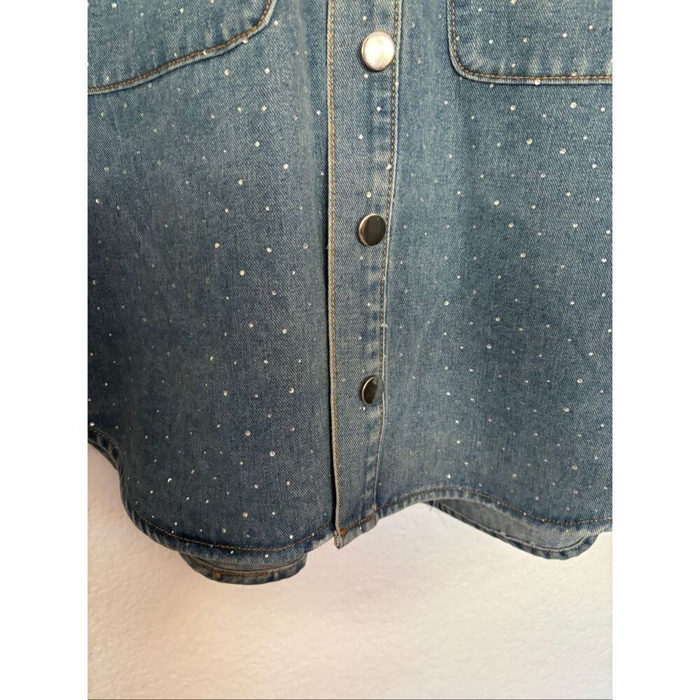 Avec Les Filles Rhinestone Denim Shacket Size L Embellished Button Front - Picture 6 of 12